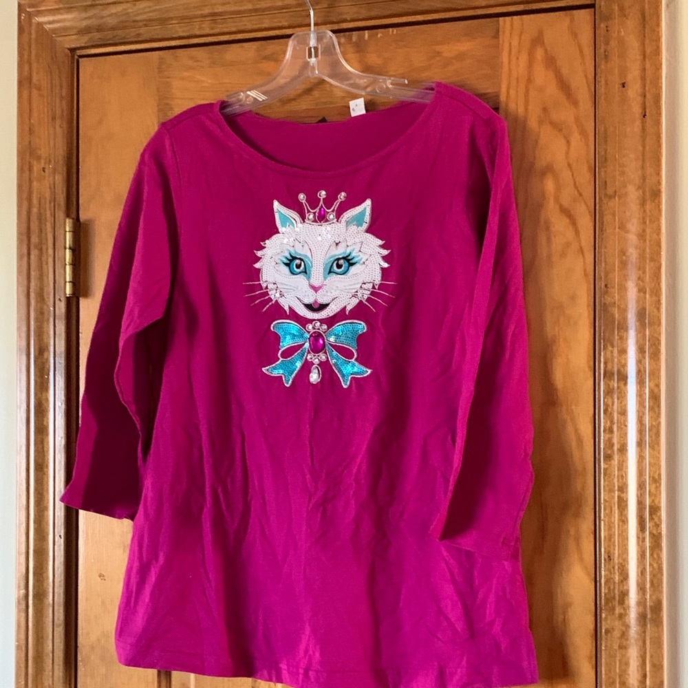BOB MACKIE SEQUIN JEWELED CAT TOP S